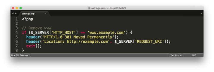 Drupal settings.php remove www